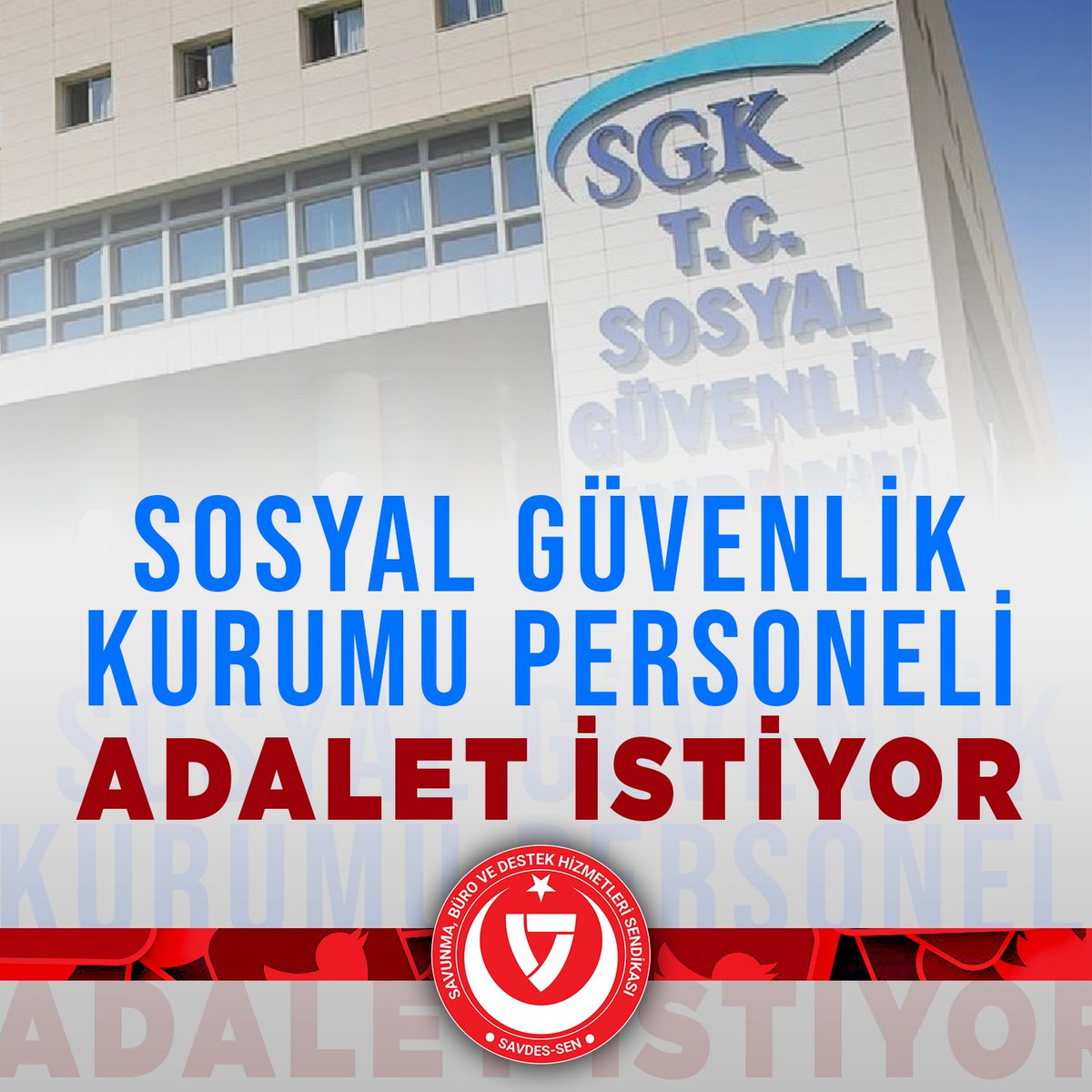 SGK PERSONELİ ADALET İSTİYOR...

Tazminat,  ikramiye, ücretsiz yemek ve kariyer (uzmanlık) kadrolarımızı istiyoruz.

#SGKpersoneliHakkınıİstiyor 
#SGKPersoneli
@RTErdogan 
@dbdevletbahceli 
@kilicdarogluk
@meral_aksener
@vedatbilgn