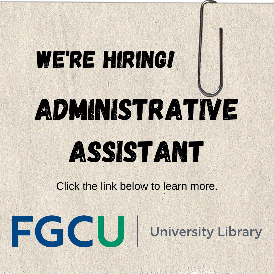 The library is hiring! We are looking for an administrative assistant. The job closes soon, so take a look and apply here:
fgcu.wd5.myworkdayjobs.com/en-US/eaglejob…
