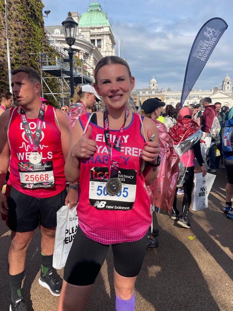 EmilySimsHair's tweet photo. Ran the #londonmarathon2023 on Sunday for the #royalfreehospital raising money as a way of saying thank you for giving me my life back. Without my lovely @ecmorris I wouldn’t be here today ❤️❤️ #myhero @RoyalFreeChty @RoyalFreeNHS https://t.co/9m95623DgO