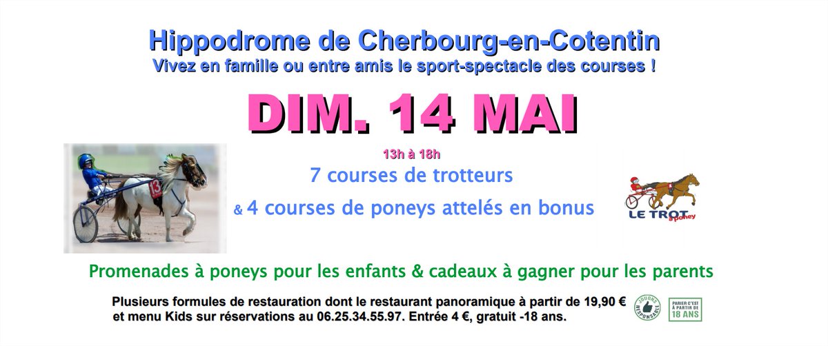 HippodromeLaGla's tweet photo. SAVE THE DATE ! Prochaine journée conviviale à vivre en famille ou entre amis sur notre hippodrome de @VilleCherbourg @leCotentin @CotentinUnique  le dimanche 14 mai ! https://t.co/VzFQftYBC0
