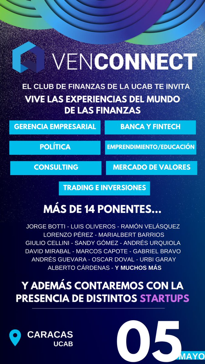 CFinanzasUCV's tweet photo. ¡Hey hey!
Los invitamos a participar y registrarse en el evento súper increíble que el Club de Finanzas de la UCAB están lanzando este 05/05
#VenConnect contará con +15 ponentes 🤟🏻 https://t.co/BCaOWDOhdV