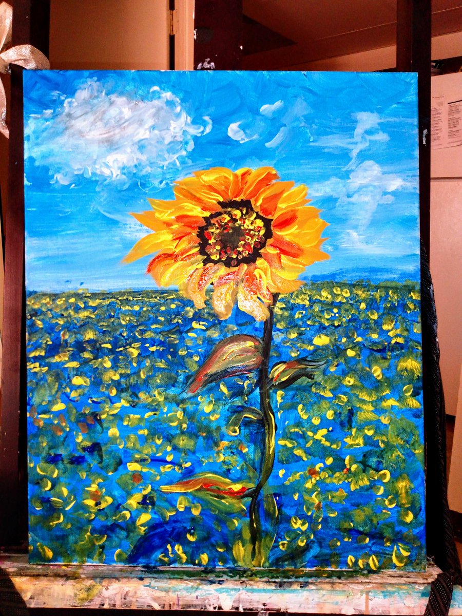 twobears2000's tweet photo. Sunflower painting I painted for my friend's house warming after the old house burn to the ground https://t.co/ydTkFVhMrJ