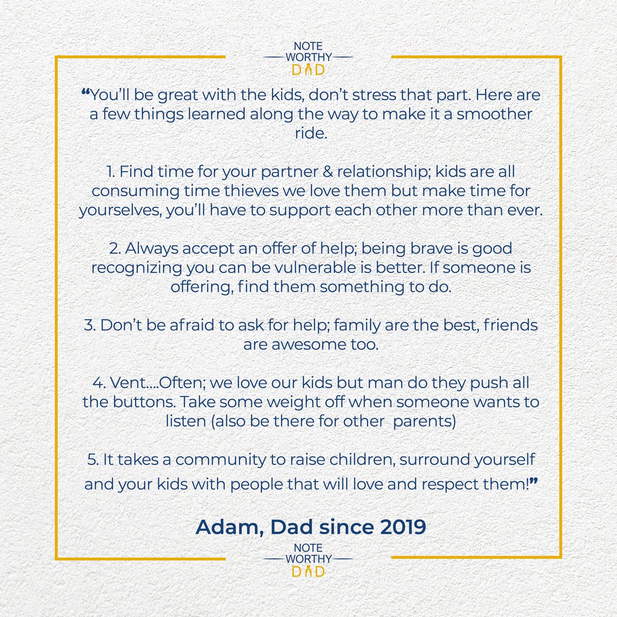 NoteWorthyDad_'s tweet image. Thank you Adam for submitting your note. 

Your words will go a long way to helping a fellow dad

If you are a dad with any level of experience please visit our website (link in bio) and share a note with the community, your words might just be what another dad needs to hear
#fyp