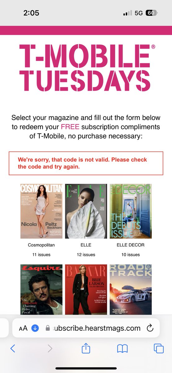 officialbtmpod's tweet photo. @TMobileHelp why is my code for my free magazine subscription not working? Some #tmobiletuesday… https://t.co/iTMvhEK2uQ