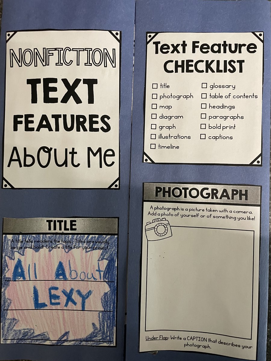 JillianMWISE's tweet photo. During reading time, the students have been working on a project called "Nonfiction Text Features About Me". They aren't done yet, but here is the start of one of the projects! #YHSWISE2023 #WISE #Education @YHSMrsMero https://t.co/kPjtmgAeGb