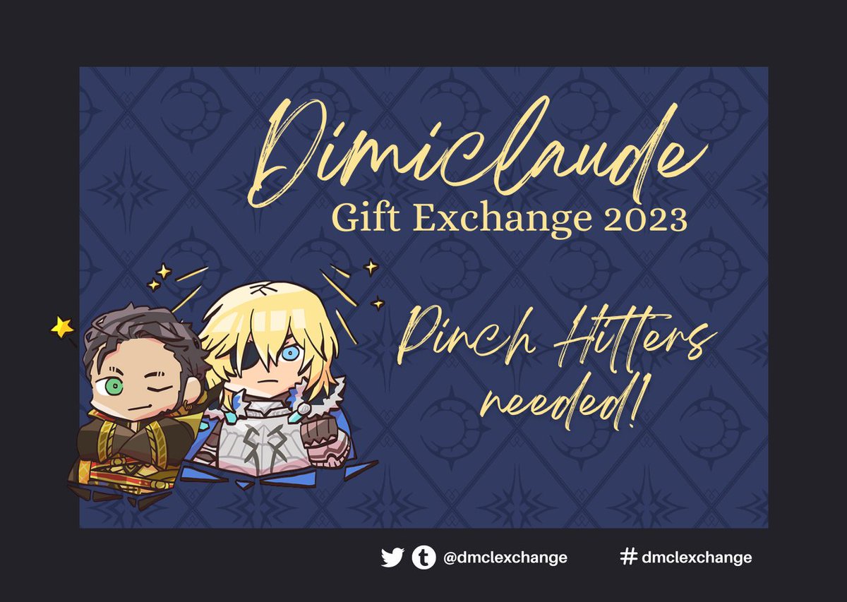 dmclexchange's tweet photo. If you missed the signups for #dmclexchange but still want to participate, or if you simply want to help out in case of a gifting emergency, consider joining our pinch hit mailing list!

Join here: https://t.co/r0URTDvSk1 https://t.co/M68yasT4O2