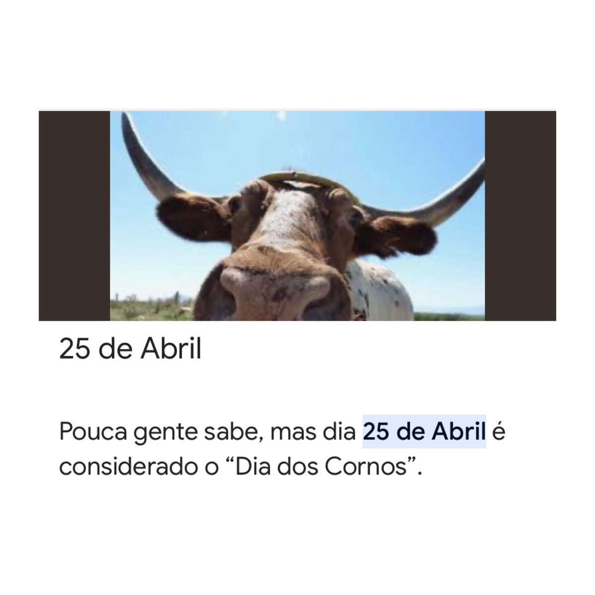 🚨HOJE: 25 de abril é considerado o “Dia dos Cornos”. Marque alguém que precisa celebrar esta data!