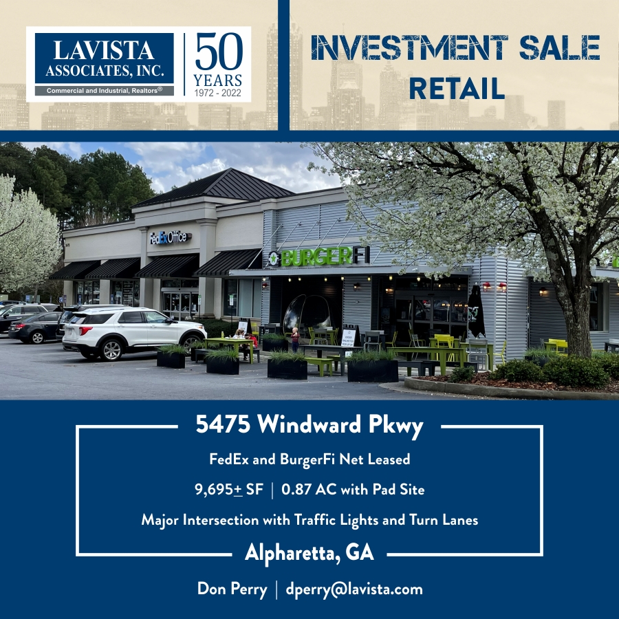 LavistaCRE's tweet photo. NNN retail investment now available in Alpharetta! Near GA 400 at Windward Parkway - FedEx and BurgerFi Net Leased - long term tenants - 9,695+/- SF - 0.87AC site with pad site - at a major intersection with traffic lights and turn lanes!
#CRE #CREAtl https://t.co/5EMuZAOhij