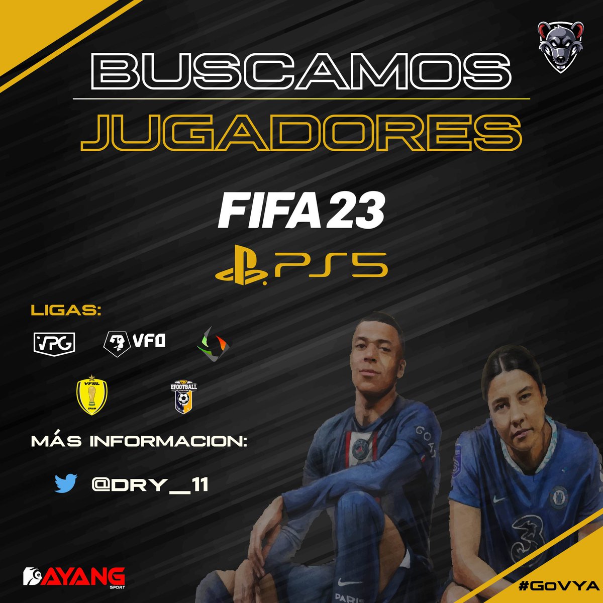 GamingVya's tweet photo. 🚨Buscamos jugadores de FIFA #PS5 cuando abre el mercado🚨
Actualmente buscamos posiciones:dfc, carr y mcd.
Participamos en las siguientes ligas:
@VPG_Spain @VFOspain @RGG_CPL_ESPANA @PLGeFootBall @VFSL_Spain
📋Apúntate | Envíanos un MD o contacta con @DrY__11
#GoVYA 🧡🖤 https://t.co/PCsixwYA1B
