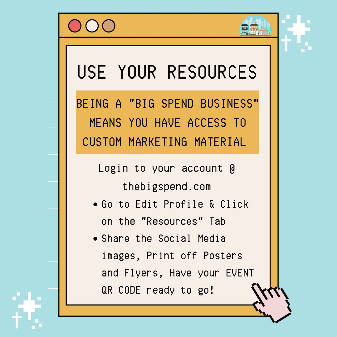 TheBigSpend's tweet photo. Use your resources: Utilize your Big Spend resource for physical and social media marketing material. 

Offer incentive: Consider giving customers a reason to participate by offering exclusive discounts or rewards for The Big Spend.
#thebigspend https://t.co/VZqpqQuc5k