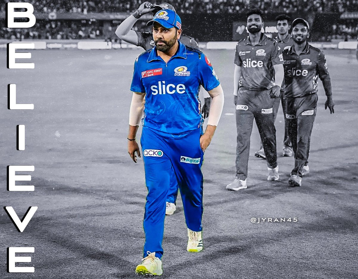Jyran45's tweet photo. Mark my word:
Mumbai Indians are going to win at least 5 matches out of 7 ✅ 

We've done it before, we'll do it again✊

We believe in Captain Rohit Sharma Supremacy @ImRo45 💙 #Believe 👊 https://t.co/ML1Rom9mzc