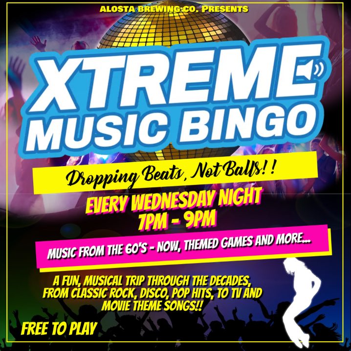 Wednesday nights are made for fun, and some reminiscing.  Join us beginning this Wed for Xtreme Music Bingo.   An exciting combination of music trivia and the classic game of Bingo!  No boring numbers here though, sing along and play bingo to the music.
