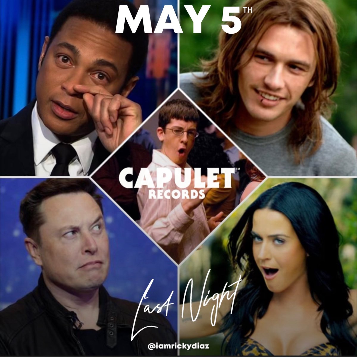 iamrickydiaz's tweet image. What does #McLovin, #JamesFranco, #ElonMusk, #KatyPerry, #DonLemon &amp;amp; maybe even #TheKidLaroi have in common? 🧐😎🔥

They’re all in my new song, ‘Last Night’ 😏

Pre-save it on Spotify for May 5th: 
tinyurl.com/Last-Night-Spo…