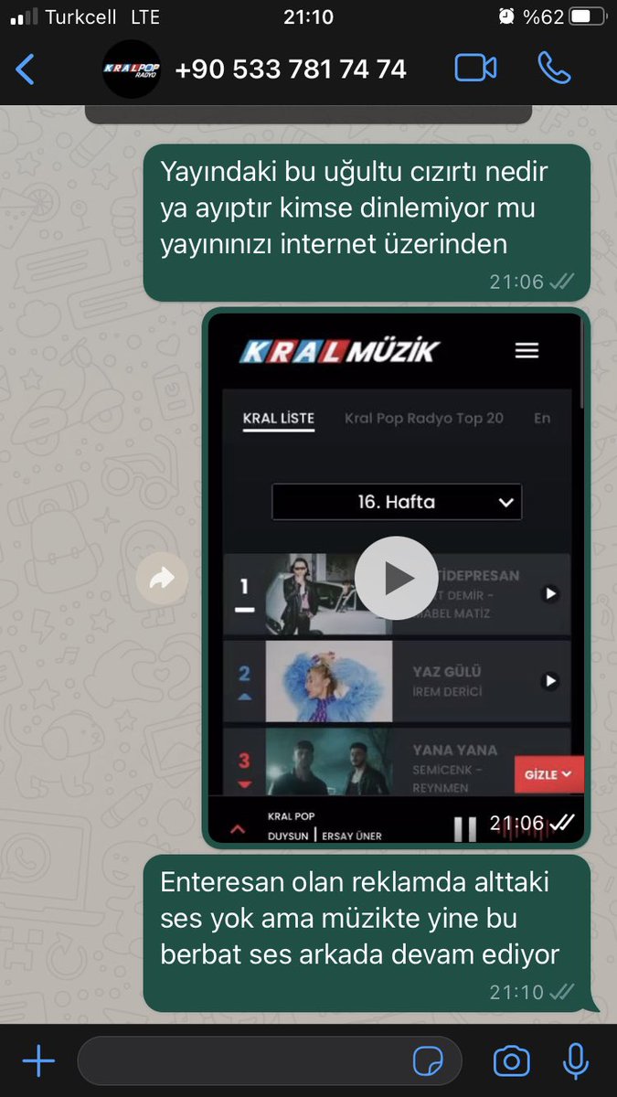 Sn_Sezai's tweet photo. @KralPop internet sayfanızdaki problem ile ilgili Whatsapp numaranıza kısa bir videolu bildirimde bulundum ama sorun yine devam ediyor ne yazıkki bilginiz olsun. İletişim kanallarınızı kontrol etmenizi tavsiye ederim. https://t.co/9Rhs2c90Hp