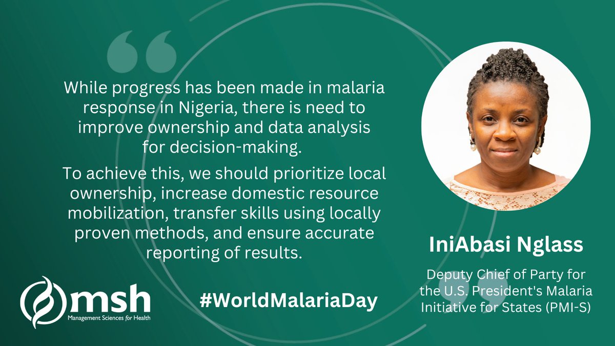 On #WorldMalariaDay, meet Dr. IniAbasi Nglass, MSH’s deputy chief of party for the @PMIgov for States (PMI-S) project. With her help, #MSHFightsMalaria in #Nigeria by supporting efforts to improve access to quality #malaria services at the federal, state, and local levels.