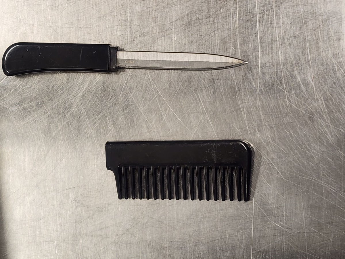 One traveler, multiple prohibited items. That's what <a href="/TSA/">TSA</a> officers at Daniel K Inouye Int'l Airport in Honolulu found recently during routine screening. Traveler had a 🔪 concealed in a comb, a collapsible baton &amp; a butterfly 🔪 taped to his leg. Why didn't he just check these?🤦‍♀️