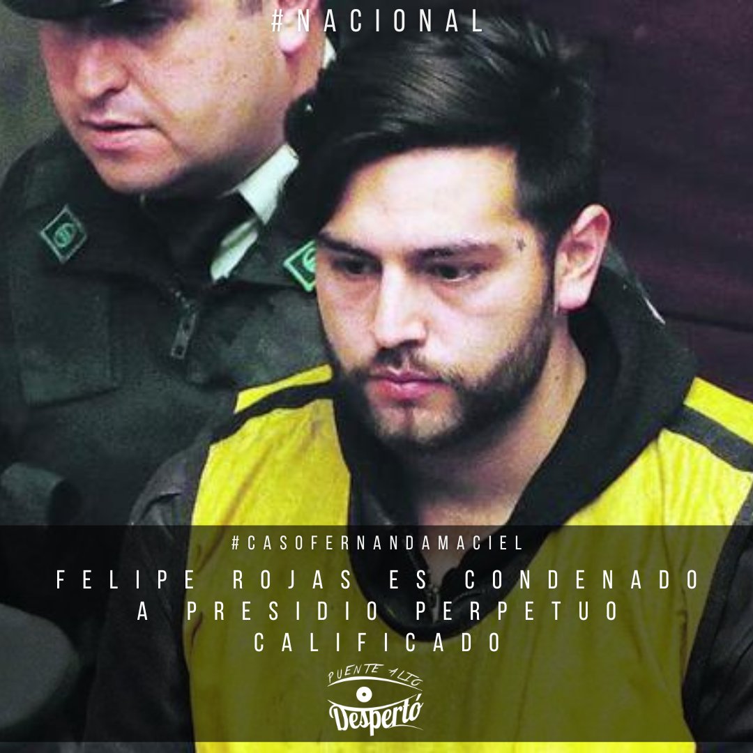 Ptealtodesperto's tweet photo. 🟣#casofernandamaciel 🟣

El tribunal oral en Lo Penal de Santiago sentenció a Felipe Rojas  a presidio perpetuo calificado, 40 años. 

Por los delitos de violación con homicidio y aborto. https://t.co/crpDZXmTAj