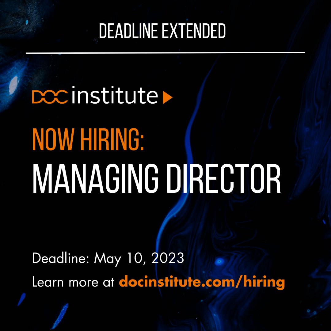 ⏰DEADLINE EXTENDED
🔸DOC Institute is now hiring a Managing Director to oversee fundraising activities, manage finances and supervise programming, staff and activities.  Submit your application by May 10. 
🔗Learn more: docinstitute.com/hiring/