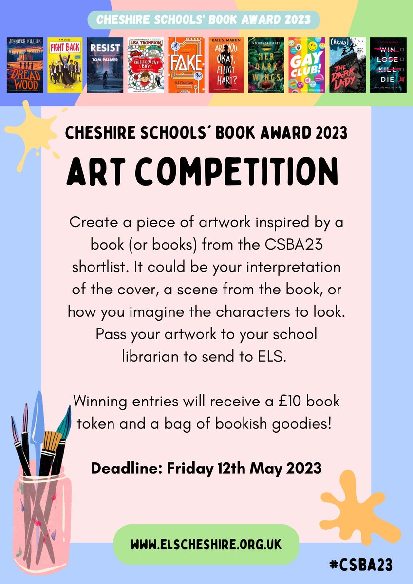 BishopHeberHS's tweet photo. Don't forget to submit your artwork inspired by the #CSBA23 shortlist to Heber Library for the chance to win some booktastic prizes! https://t.co/rj1Pt3OT7w