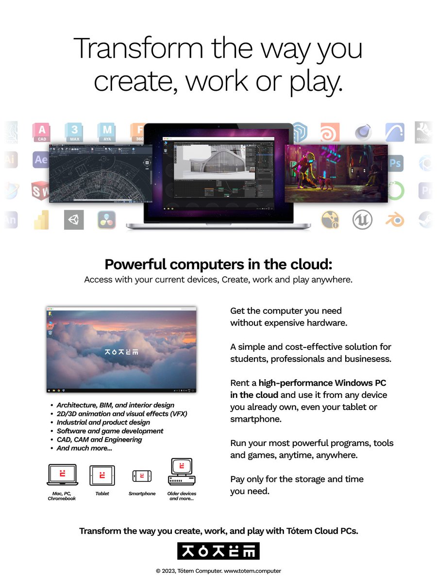 totem_computer's tweet photo. Tótem is a high-performance PC in the cloud you can rent and use online from your current devices without spending on expensive hardware.

🚀 Create, work, and play anywhere.

Get a Cloud PC 👉 https://t.co/R1wVh0knY0

If you need help choosing: 
WhatsApp +1 (669) 310-3526 https://t.co/YjNn7UDq9l