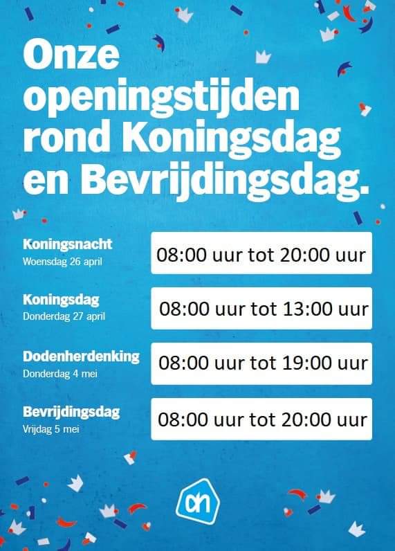 Onze openingstijden rond Koningsdag en Bevrijdingsdag.
