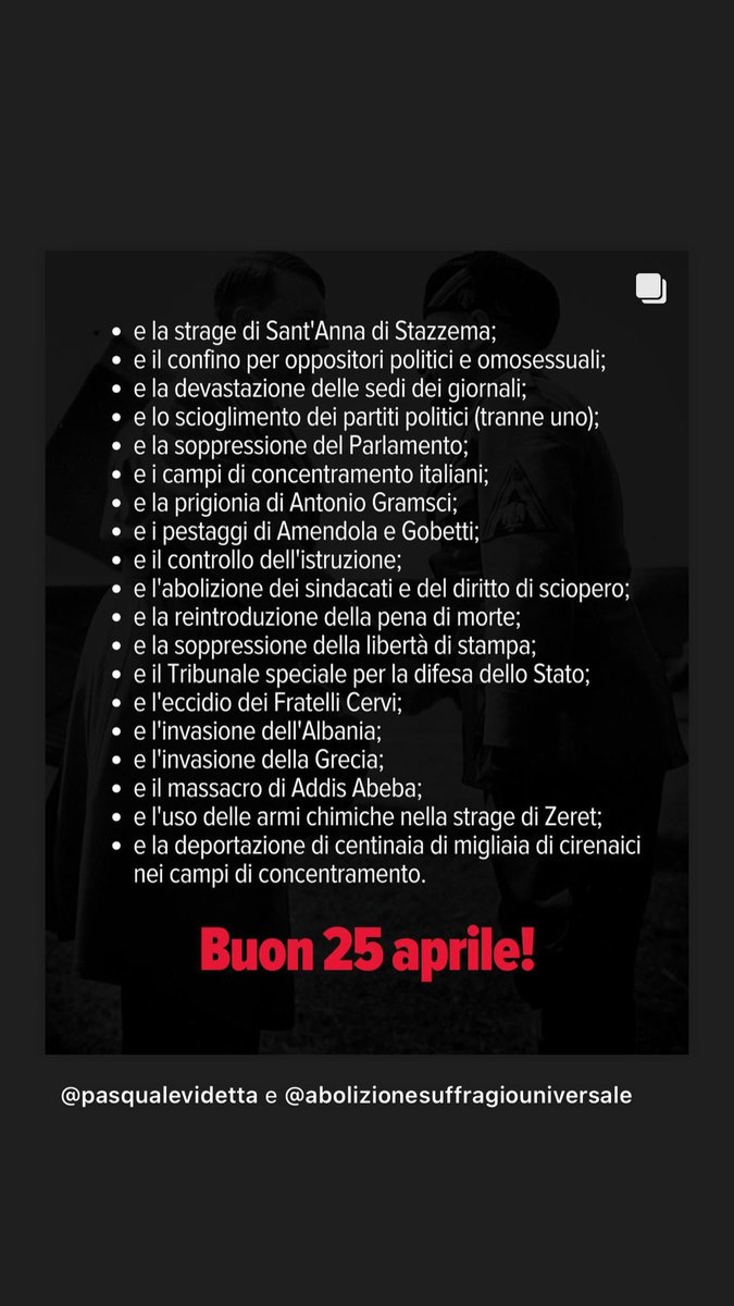 PiramideRossa's tweet photo. Dopo tutto…LVI ha fatto cose buone…dategli questo promemoria ai #LaRussa alle #Meloni ai #Salvini e a tutta la merda #fascioleghista. #WLARESISTENZA #WIPARTIGIANI #25aprile_e_ANTIFASCISTA #25aprilefestadellaliberazione dal #nazismo e dai #traditori #venduti #fascisti https://t.co/Rnl7vBOGSV