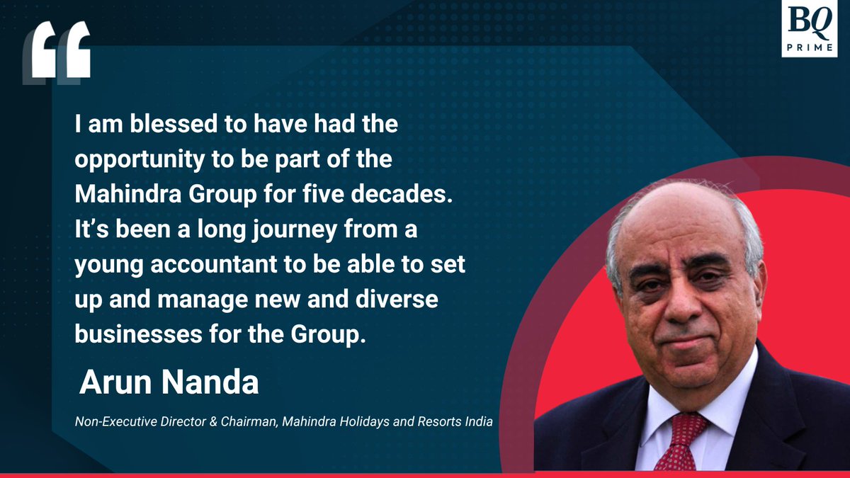 NDTVProfitIndia's tweet photo. #MahindraHolidays and Resorts India's Non-Executive Director and Chairman #ArunNanda announces retirement.
Read: https://t.co/290QEE3zWw https://t.co/mAJCLUOwQF