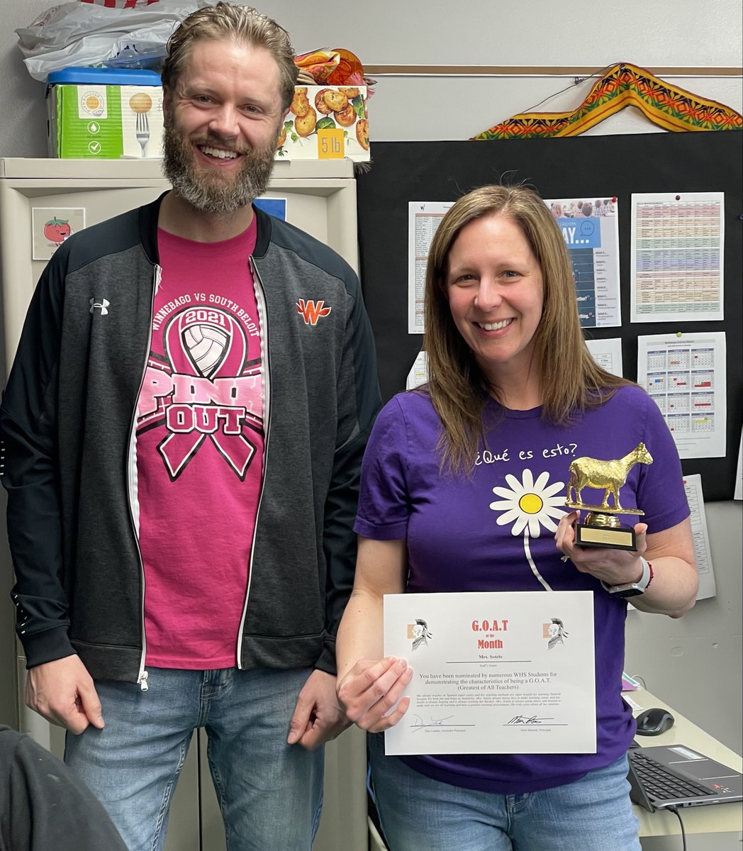 Congratulations to Mrs. Sotelo on being named the WHS G.O.A.T. for March. "Mrs. Sotelo makes Spanish fun and challenges us as students." "Her classes are always enjoyable and she genuinely cares about each student."