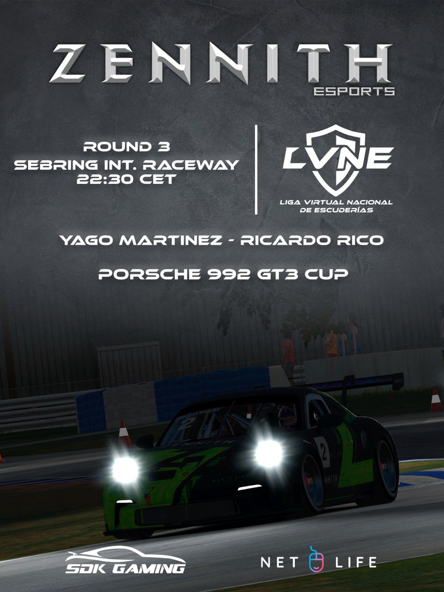 🏆LVNE 2023🏆
🥇1ª DIVISIÓN🥇
  ¡Tercera carrera de la temporada! 
 ¡1ª División de  #LVNE2023!   
📌🇺🇸Sebring International  
⏰22:30h C.E.T.
 📺twitch.tv/advncesic 

Vamos con todo <a href="/rRico51/">Ricardo Rico</a> <a href="/yagomartnz/">Yago Martínez</a> 

#GASKNOCK #KRYPTONITE
<a href="/NetLifeGaming/">NetLife Gaming</a> <a href="/SDK_GAMING_/">SDK Gaming</a>