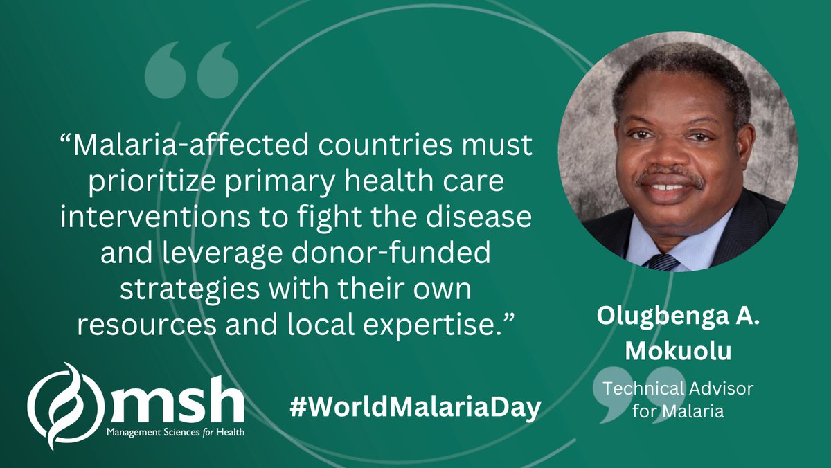 #MSHFightsMalaria with @mokuolu_01, a.k.a. the 'Prof,' who oversees our #malaria projects in #Nigeria. Prof has worked with @endmalaria and the @UN to support malaria control programs in #Uganda and #Kenya, as well. msh.org/people/dr-olug… #WorldMalariaDay