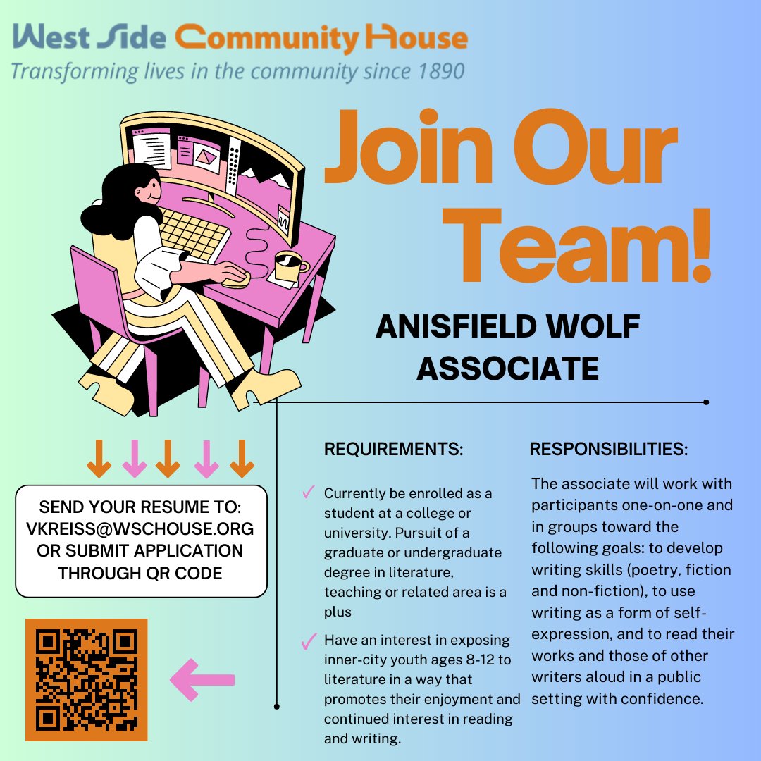 TheWSCH's tweet photo. Application is now open for Summer Camp Anisfield Wolf Literacy Associate! https://t.co/gVGSYrAZmc