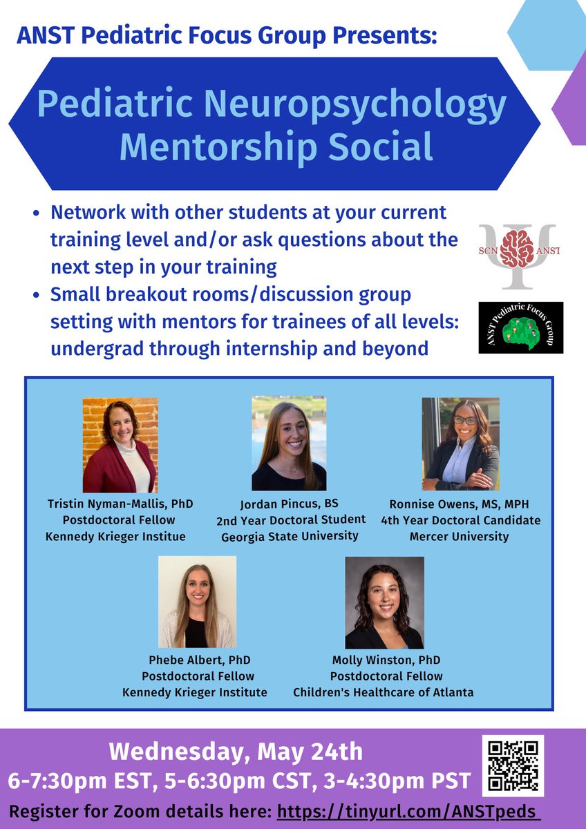 Wanna meet fellow peds trainees? Questions about externship, internship, or fellowship? 

Join us May 24! <a href="/Div40ANST/">DIV40ANST</a> 

We’ll have two virtual rooms:
- Grad school/externship with <a href="/JordanPincus/">Jordan Pincus</a> and  <a href="/RonniseOwens_/">Ronnise Owens PsyD, MPH</a> 
- Internship/fellowship with <a href="/mollyrwinston/">Molly Winston, PhD</a>  and Phebe Albert
