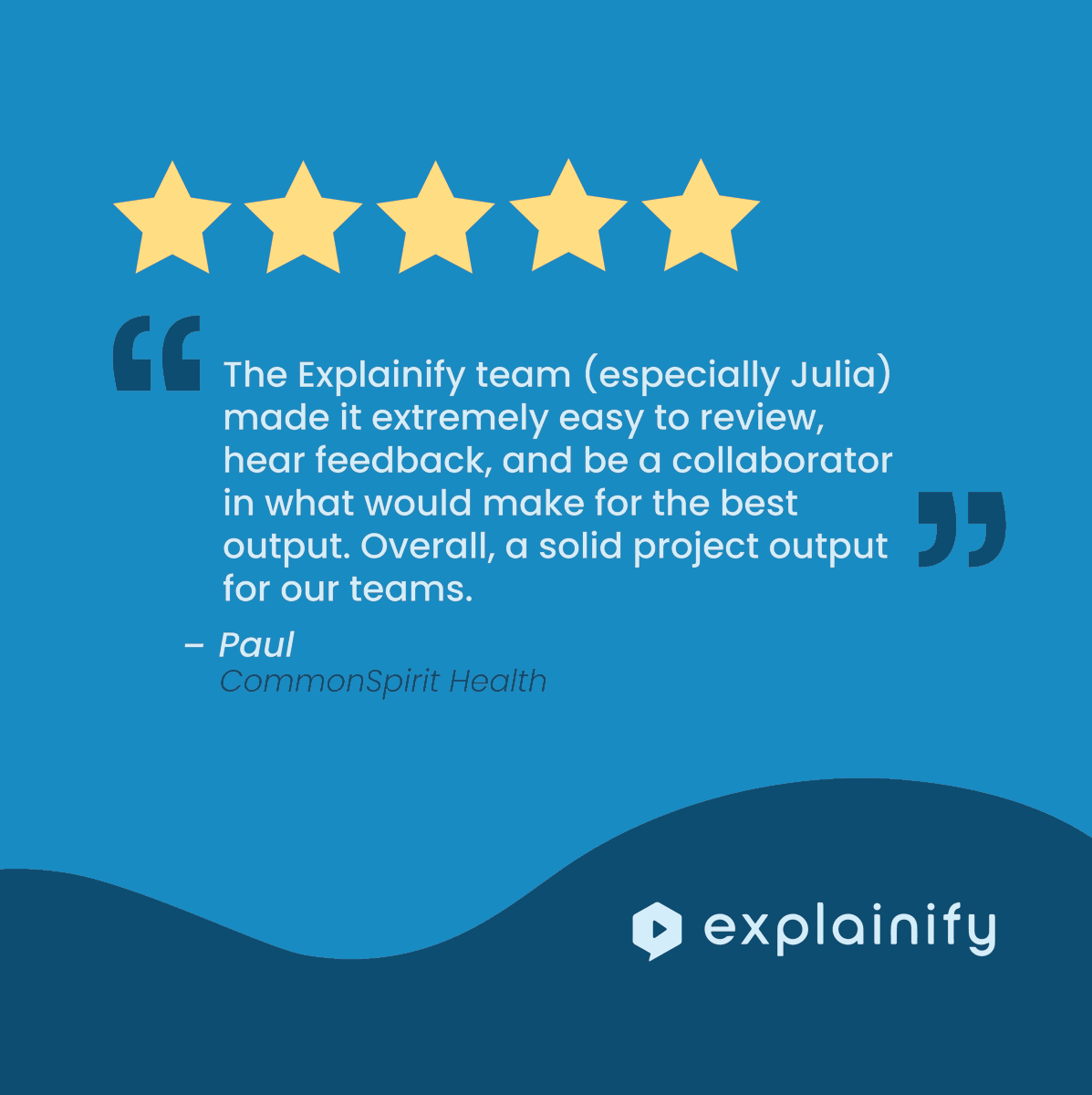 explainify's tweet photo. @commonspirit entrusted us to create an exceptional explainer video! Thank you for choosing us, and a big shoutout to Julia for contributing to the success of this project. Looking forward to collaborating again! 🤝

#explainify #commonspirithealth #testimonialtuesday https://t.co/F4A28byH7O