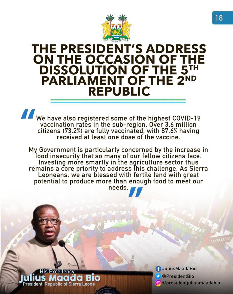 julius_maadabio's tweet photo. Excerpts of my Message on the Occasion of the Dissolution of the Fifth Parliament of the Second Republic of Sierra Leone: 25/04/2023
#TheNewDirectionAgenda
#SLPP4DEVELOPMENT
#5Done5MoreToGo https://t.co/kxfPhns85E