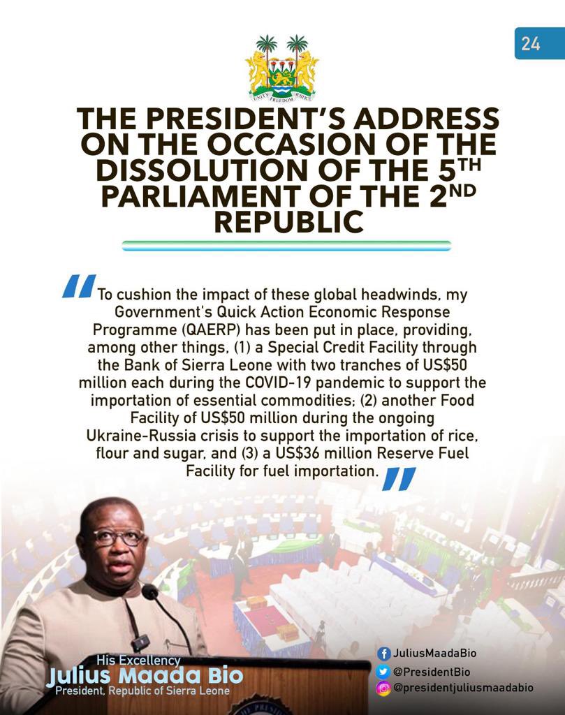 julius_maadabio's tweet photo. Excerpts of my Message on the Occasion of the Dissolution of the Fifth Parliament of the Second Republic of Sierra Leone: 25/04/2023
#TheNewDirectionAgenda
#SLPP4DEVELOPMENT
#5Done5MoreToGo https://t.co/qs2gJOVhxG