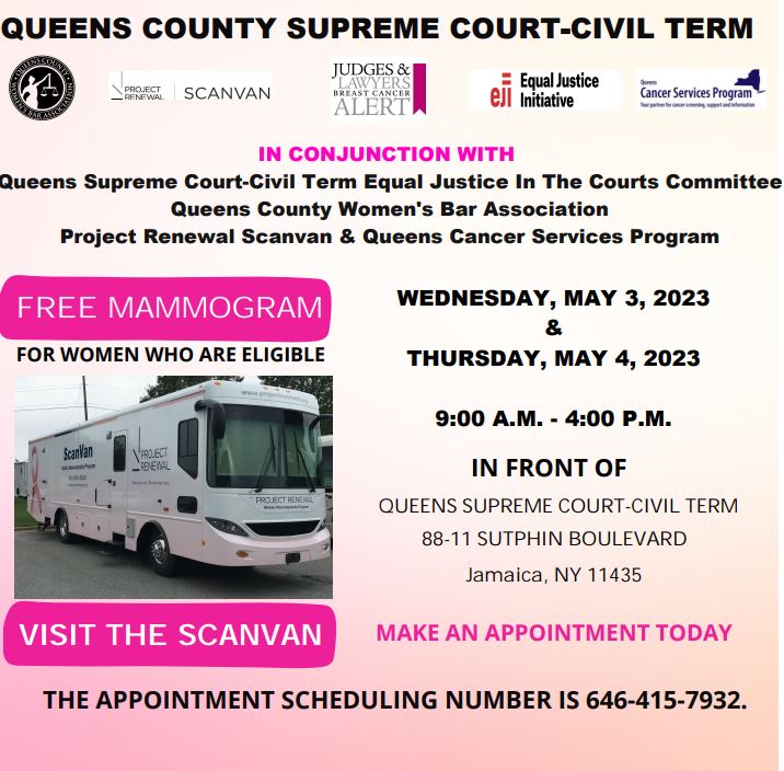 tobystavisky's tweet photo. The #ScanVan will provide FREE mammograms to eligible women in front of Queens Supreme Court-Civil Term on May 3rd and 4th, from 9:00 a.m. until 4:00 p.m.
Make sure to make an appointment in advance. https://t.co/SbAvevoUHM