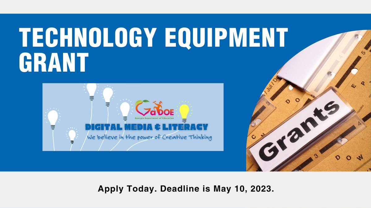 GaDOE_DML (@gadoe_dml) on Twitter photo GaDOE DML is looking for innovative GA educators to apply for the DML Technology Equipment Grants. Only 2 weeks left to apply. Questions? email GaDOE.DML@doe.k12.ga.us
Find out more about this Opportunity Grant at plo.gadoe.org/Pages/Competit… GaDOE DML is looking for innovative GA educators to apply for the DML Technology Equipment Grants. Only 2 weeks left to apply. Questions? email GaDOE.DML@doe.k12.ga.us
Find out more about this Opportunity Grant at plo.gadoe.org/Pages/Competit…