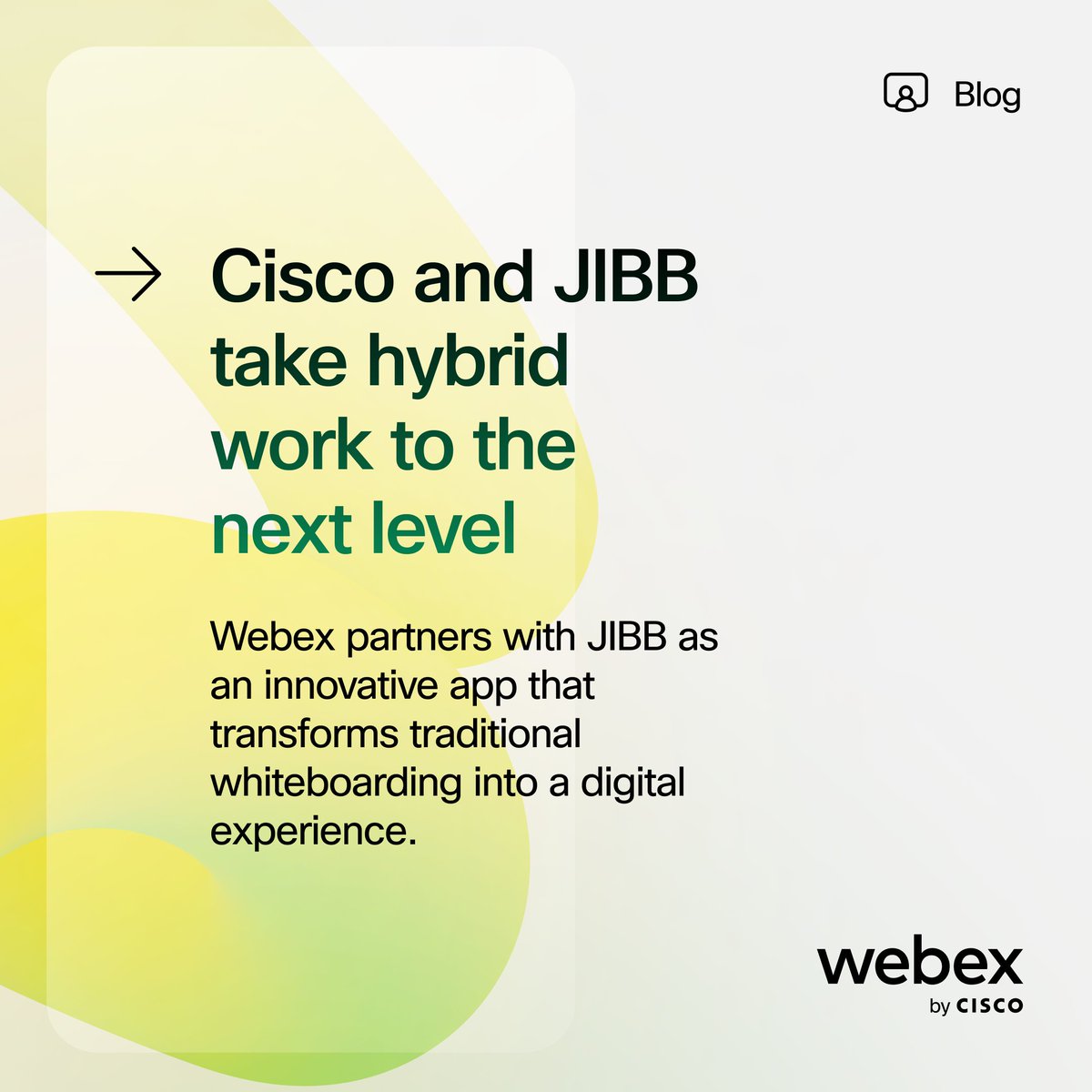 Webex and <a href="/jibbai/">JIBB</a> have partnered to revolutionize how you collaborate. JIBB integrates with your Cisco Room Kit and uses AI to digitize your whiteboard in real time. 
Transform traditional whiteboarding into a digital experience: cs.co/6012OTPI4