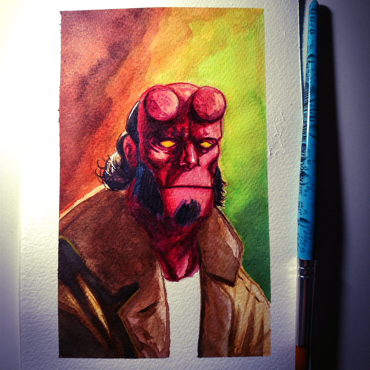 RafaelTPimentel's tweet photo. Tiny Hellboy portrait 🙃
.
#hellboy #watercolor #commission #artpiece #anungunrama #comics #comicbook #bandedessinee #aquarelle #aquarela #ilustración #illustration #dessin #dibujo #diseño #ilustração #illustrazione #montval #cotmanwatercolors #cotman #righthandofdoom #bigred https://t.co/H9W96yZ1rs