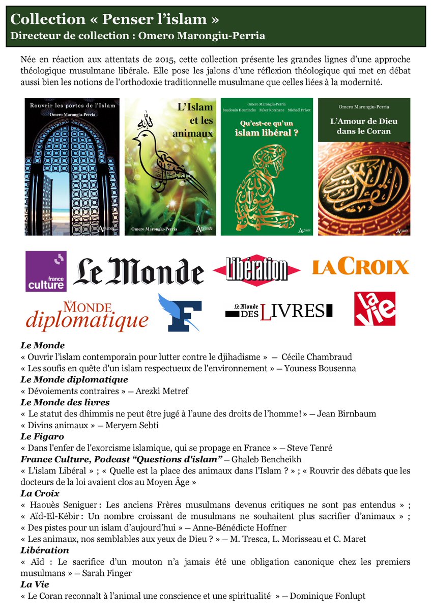 Bientôt en librairie : l'ouvrage collectif [Qu'est-ce qu'un islam libéral ?]  
Une collection dirigée par <a href="/OmeroMARONGIU/">Omero MARONGIU</a>, sociologue et spécialiste de l'islam en France, qui donne les clefs philosophiques d'un islam libéral et moderne.