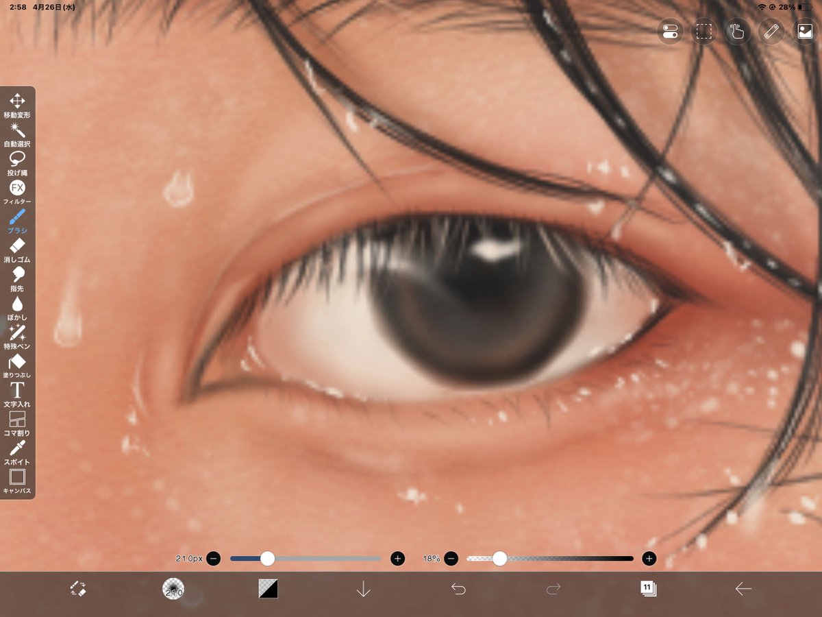 kikyo_666's tweet image. どんな風にお目目描いてるの？って聞かれたので、画面いっぱいで描いてるよって言葉じゃ分かりずらいので、こんな感じです(1枚目)🤣🤣🤣
細かい所も、ほぼ画面顔で描いてること多いよ🤣🤣🤣(2枚目)
 #iPadPro
 #12inch