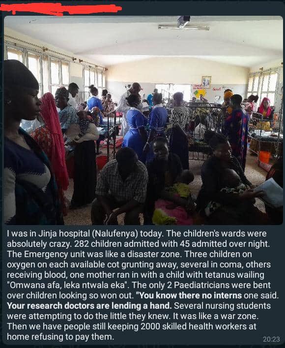 CherryEarny's tweet photo. Why do these innocent lives have to suffer after paying taxes?😭Just lack of humility by some greedy individuals. Save your voters, deploy and facilitate medical interns @KagutaMuseveni @Parliament_Ug @JaneRuth_Aceng @MinofHealthUG #Deploymedicalinterns #UgandaHealthExhibition https://t.co/uZGmC0dpER