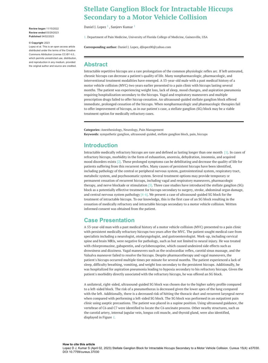 Glad to publish SGB for hiccups 2/2 MVC.  <a href="/UF_Anesthesia/">UF Anesthesiology</a>