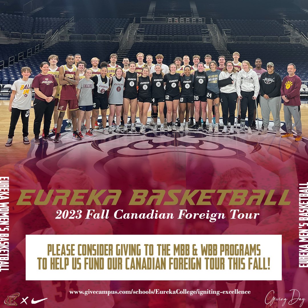 EurekaWbb's tweet photo. 𝑻𝒐𝒎𝒐𝒓𝒓𝒐𝒘 𝒊𝒔 𝑮𝒊𝒗𝒊𝒏𝒈 𝑫𝒂𝒚!

This year, we are looking to pair up with our Men’s team and take our programs across the border to Canada for a 5-Day, 3-Game trip over Fall Break. Please consider donating to our programs. 

Donate here ⬇️
https://t.co/8Ri8DxsLa5 https://t.co/LIMkpqpTpA