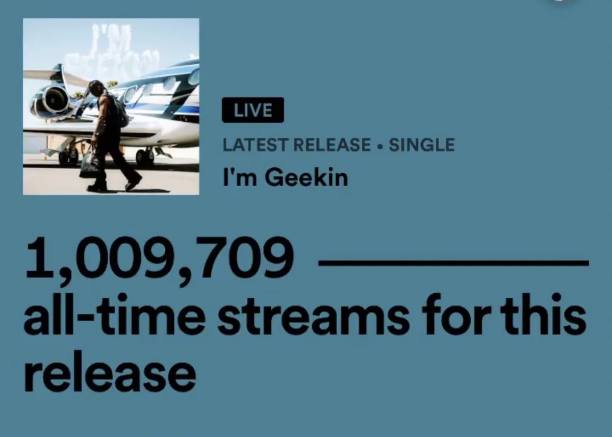 UpdatesOnDDG's tweet photo. DDG “I’m Geekin” Has Now Surpassed 1 million on spotify‼️

KEEP STREAMING🌪️

https://t.co/ZWfyUvq8JS https://t.co/w5aIBIoUuf