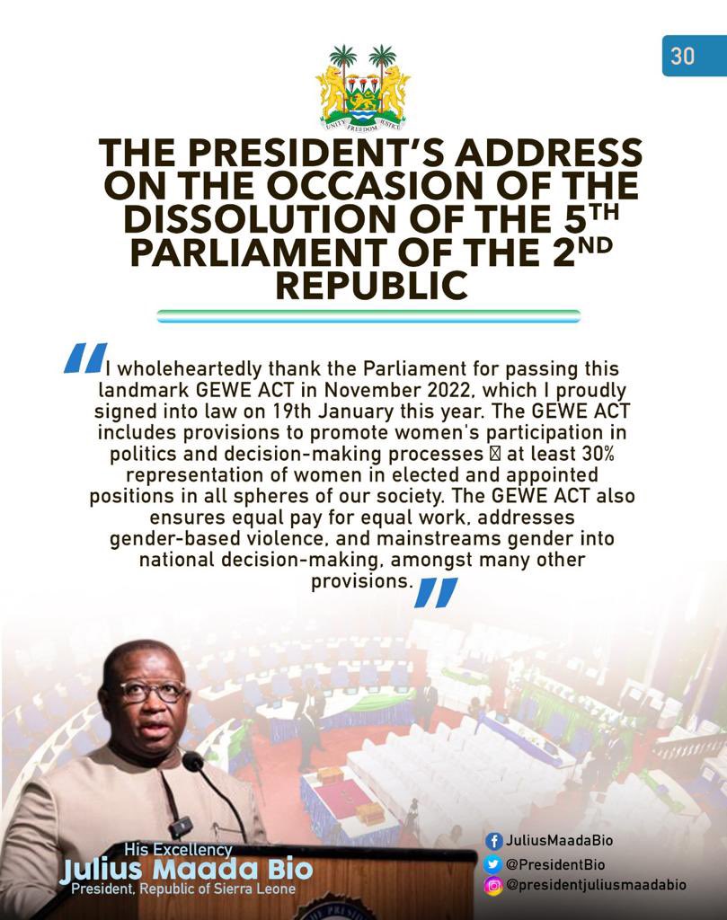 julius_maadabio's tweet photo. Excerpts of my Message on the Occasion of the Dissolution of the Fifth Parliament of the Second Republic of Sierra Leone: 25/04/2023
#TheNewDirectionAgenda
#SLPP4DEVELOPMENT
#5Done5MoreToGo https://t.co/G9ggYS9Pyv
