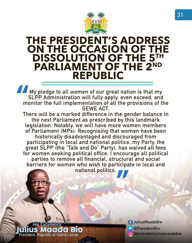 julius_maadabio's tweet photo. Excerpts of my Message on the Occasion of the Dissolution of the Fifth Parliament of the Second Republic of Sierra Leone: 25/04/2023
#TheNewDirectionAgenda
#SLPP4DEVELOPMENT
#5Done5MoreToGo https://t.co/G9ggYS9Pyv