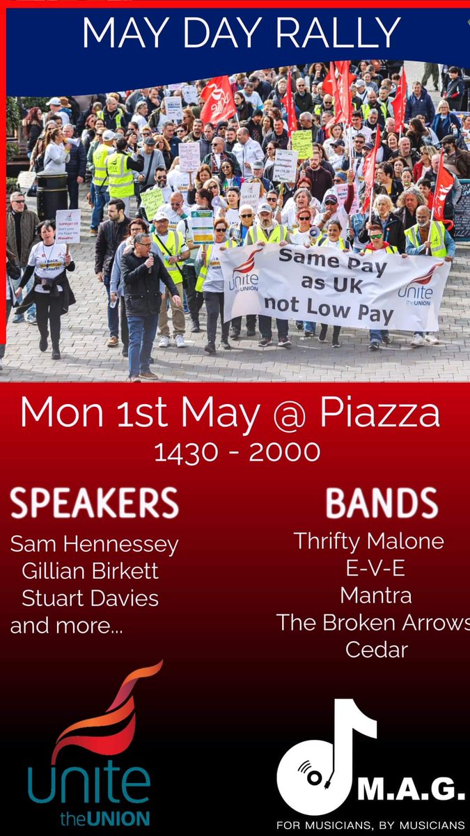 ‼️BANK HOLIDAY MONDAY‼️

We'll be playing live in the Piazza this coming Monday as part of the May Day celebrations, alongside other local bands and musicians. 

Come on down and join the fun! 😎

#mayday #Gibraltar #supportlocalmusic
