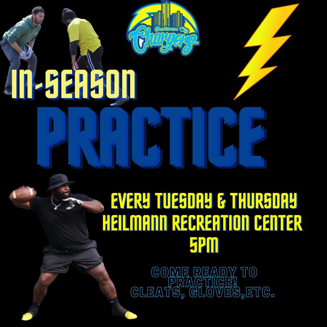 BoltNation313's tweet photo. Practice Days are Tuesday &amp; Thursday at Heilmann. 5pm. #ChargeUp ⚡️ https://t.co/T7SjRHcmmc