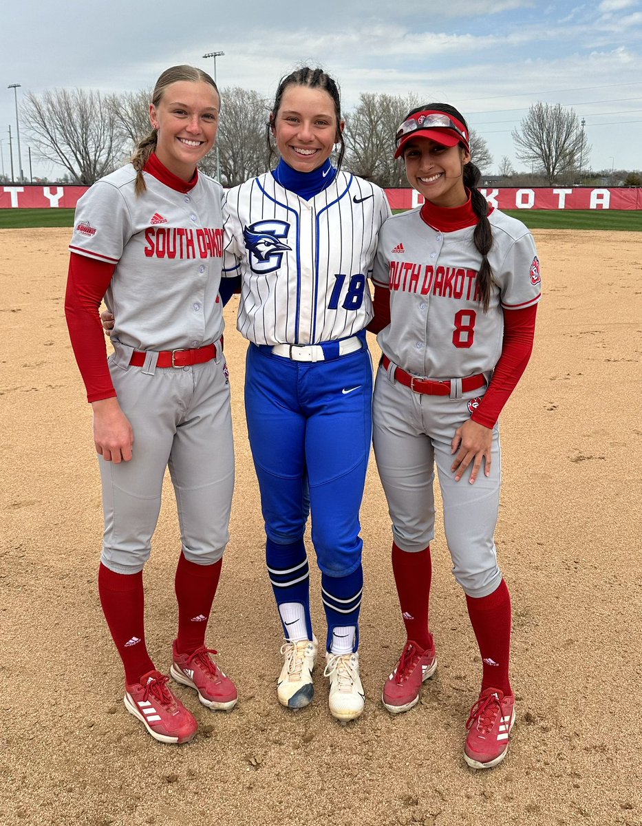 Teammates at Kirkwood Community College last season, reunited at Nygaard Field today!! From left to right is Kori Wedeking, Payton Akers and Alecea Mendoza. #GoYotes